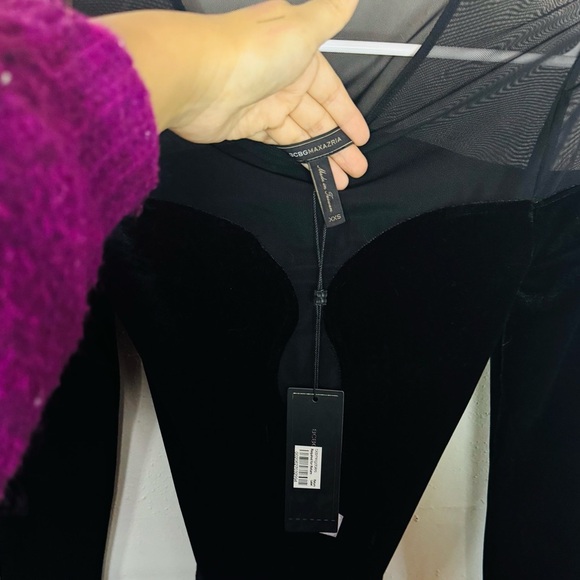 bcbgmaxazria velvet and mesh black bodysuit - Picture 2 of 9